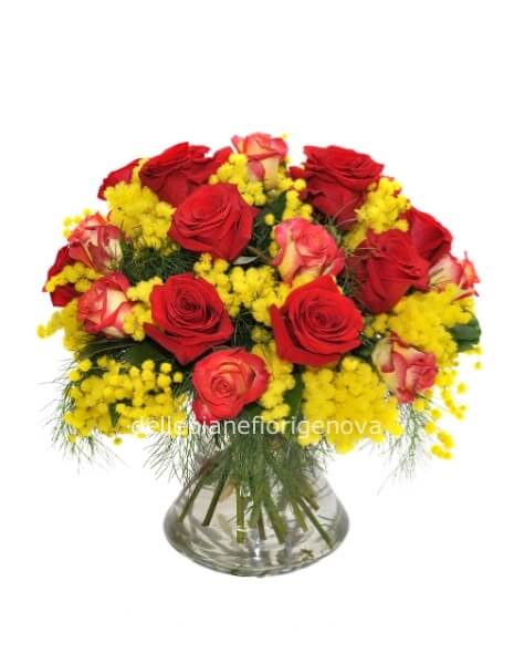 Bouquet Mimosa e Rose Colorate S